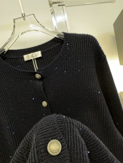 Brunello Cucinelli Button-Front Crew Neck Cardigan in Navy