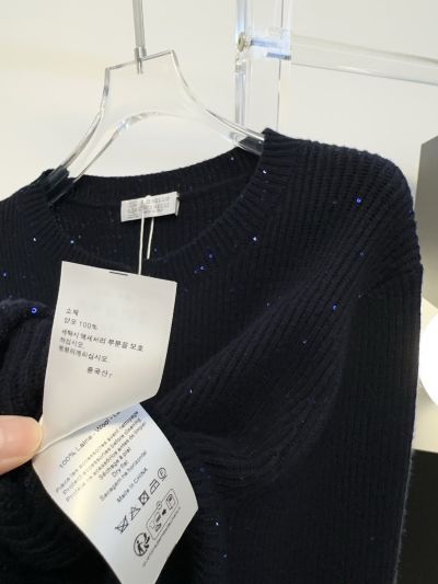 Brunello Cucinelli Button-Front Crew Neck Cardigan in Navy
