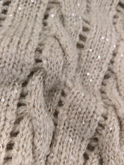 Brunello Cucinelli Crew Neck Openwork Cardigan in Beige and Black
