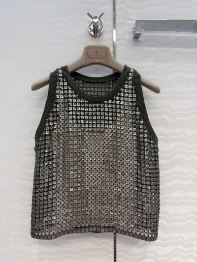 Brunello Cucinelli Embroidered Linen Top in Black