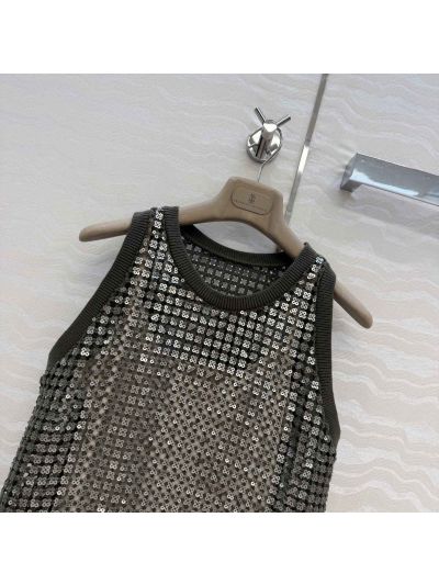 Brunello Cucinelli Embroidered Linen Top in Black