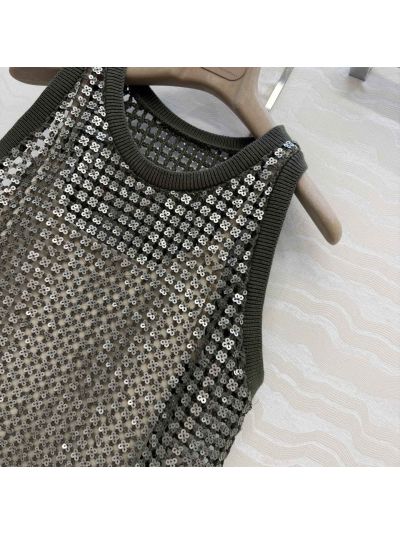 Brunello Cucinelli Embroidered Linen Top in Black