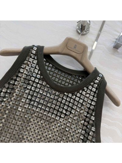 Brunello Cucinelli Embroidered Linen Top in Black