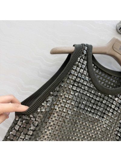 Brunello Cucinelli Embroidered Linen Top in Black
