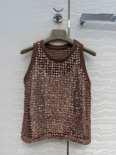 Brunello Cucinelli Embroidered Linen Top in Brown