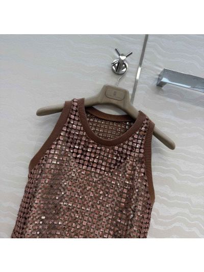 Brunello Cucinelli Embroidered Linen Top in Brown