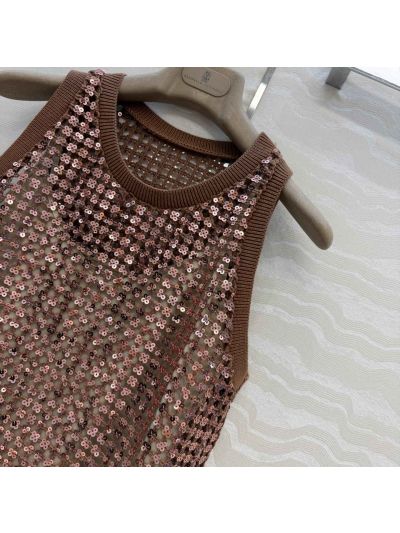 Brunello Cucinelli Embroidered Linen Top in Brown