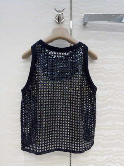Brunello Cucinelli Embroidered Linen Top in Navy