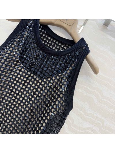 Brunello Cucinelli Embroidered Linen Top in Navy