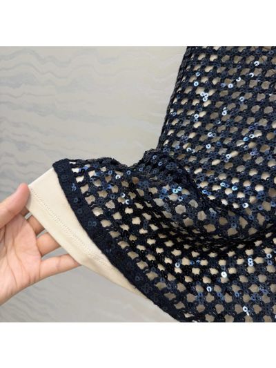 Brunello Cucinelli Embroidered Linen Top in Navy