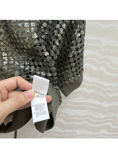 Brunello Cucinelli Embroidered Linen Top in Silver