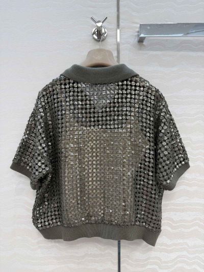 Brunello Cucinelli Embroidered Linen Top in Silver
