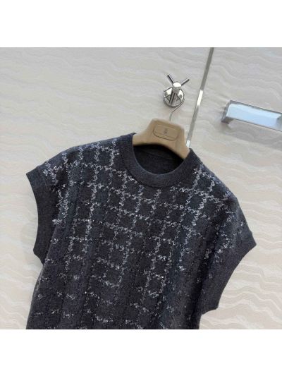 Brunello Cucinelli Embroidered Sequin Top in Navy