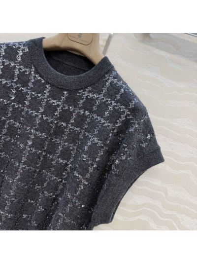 Brunello Cucinelli Embroidered Sequin Top in Navy