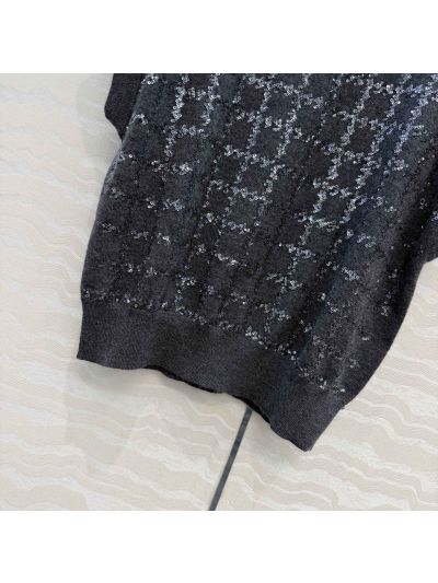 Brunello Cucinelli Embroidered Sequin Top in Navy