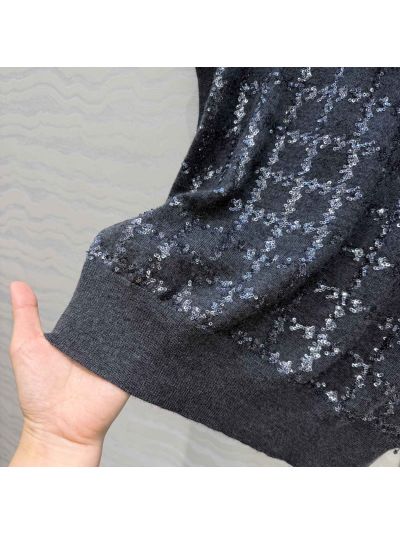 Brunello Cucinelli Embroidered Sequin Top in Navy
