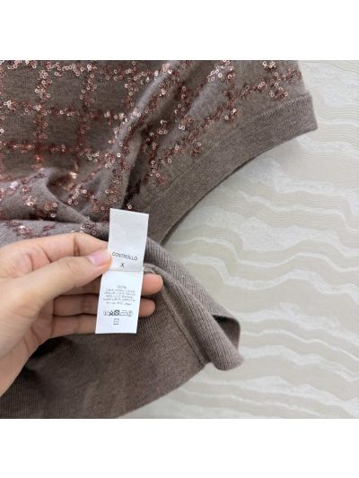 Brunello Cucinelli Embroidered Short Sleeve Top in Brown