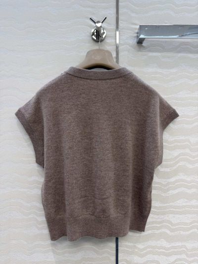 Brunello Cucinelli Embroidered Short Sleeve Top in Brown