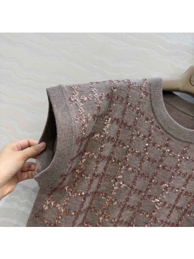 Brunello Cucinelli Embroidered Short Sleeve Top in Brown