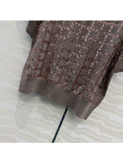 Brunello Cucinelli Embroidered Short Sleeve Top in Brown