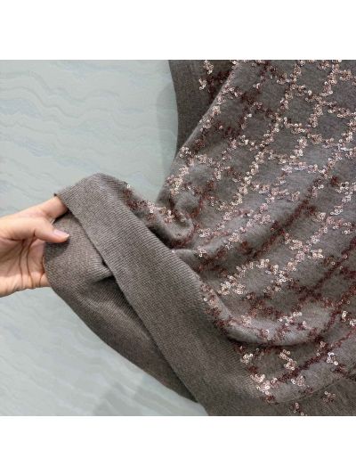 Brunello Cucinelli Embroidered Short Sleeve Top in Brown