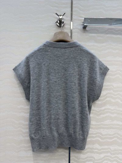 Brunello Cucinelli Embroidered Short Sleeve Top in Grey