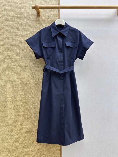 Brunello Cucinelli Maxi Belted Dress in Navy