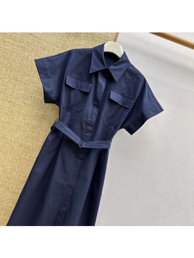 Brunello Cucinelli Maxi Belted Dress in Navy