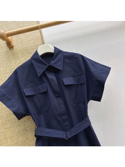Brunello Cucinelli Maxi Belted Dress in Navy