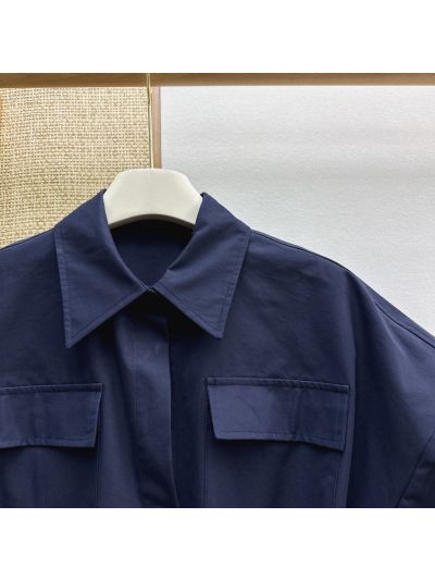 Brunello Cucinelli Maxi Belted Dress in Navy