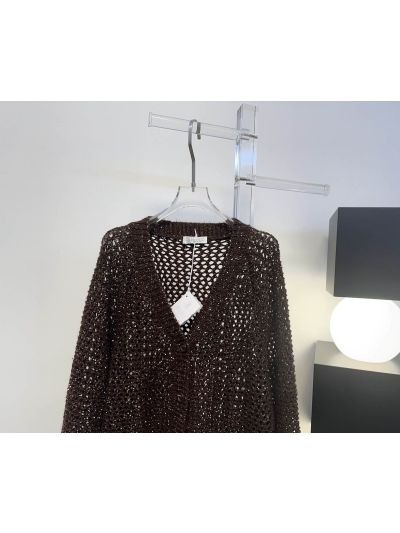 Brunello Cucinelli Openwork Button-Front Cardigan in Brown