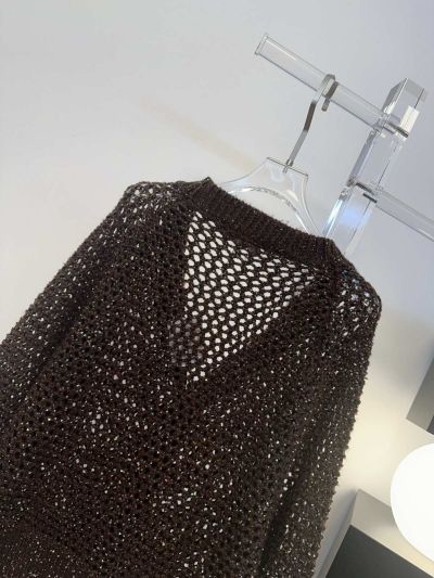Brunello Cucinelli Openwork Button-Front Cardigan in Brown