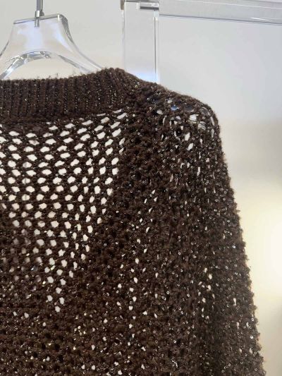 Brunello Cucinelli Openwork Button-Front Cardigan in Brown
