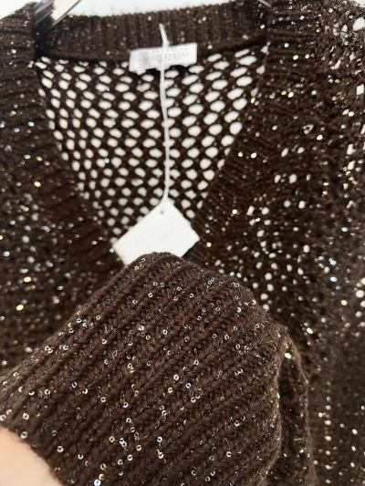 Brunello Cucinelli Openwork Button-Front Cardigan in Brown