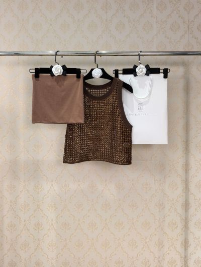 Brunello Cucinelli Openwork Sequin Top in Brown