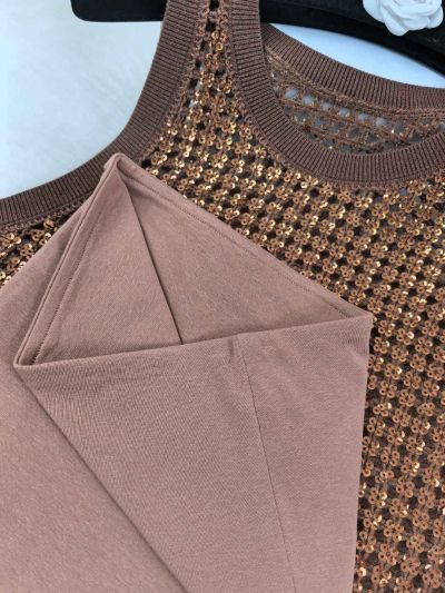 Brunello Cucinelli Openwork Sequin Top in Brown