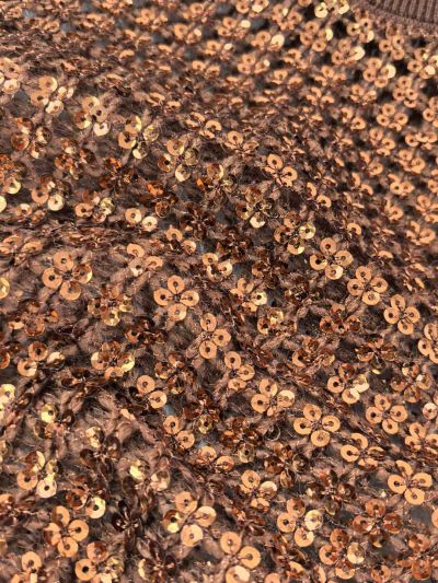 Brunello Cucinelli Openwork Sequin Top in Brown