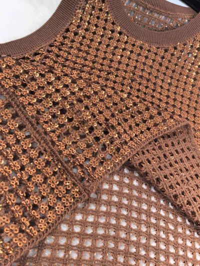 Brunello Cucinelli Openwork Sequin Top in Brown