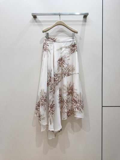 Brunello Cucinelli Silk A-Line Skirt in White