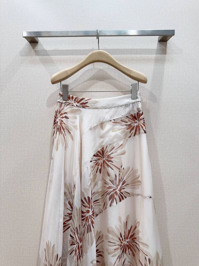 Brunello Cucinelli Silk A-Line Skirt in White