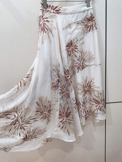 Brunello Cucinelli Silk A-Line Skirt in White