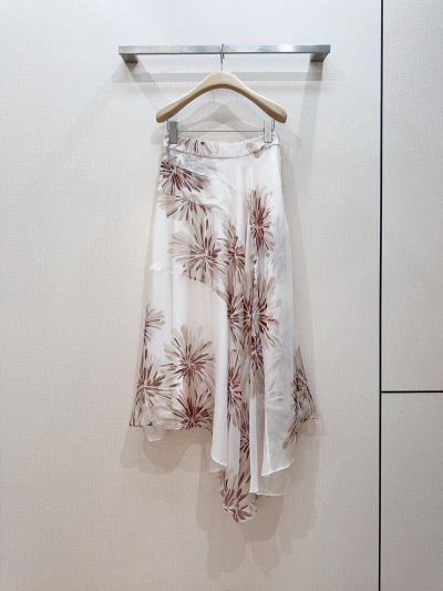 Brunello Cucinelli Silk A-Line Skirt in White