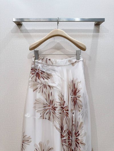 Brunello Cucinelli Silk A-Line Skirt in White