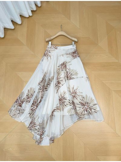 Brunello Cucinelli Silk A-Line Skirt in White