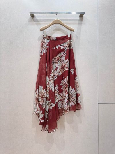 Brunello Cucinelli Silk Maxi Skirt in Red and White