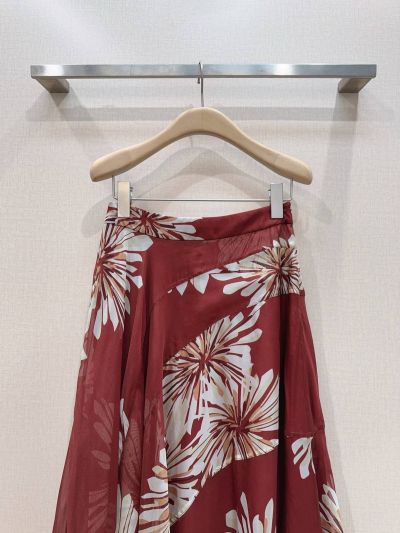 Brunello Cucinelli Silk Maxi Skirt in Red and White