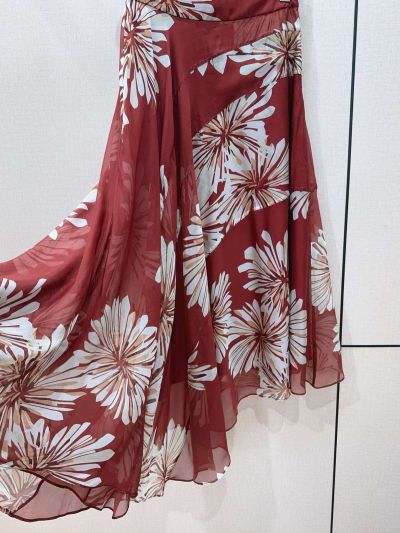 Brunello Cucinelli Silk Maxi Skirt in Red and White
