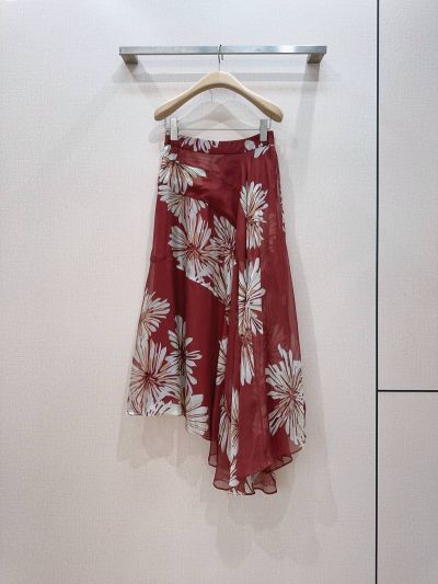 Brunello Cucinelli Silk Maxi Skirt in Red and White