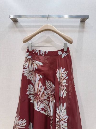 Brunello Cucinelli Silk Maxi Skirt in Red and White