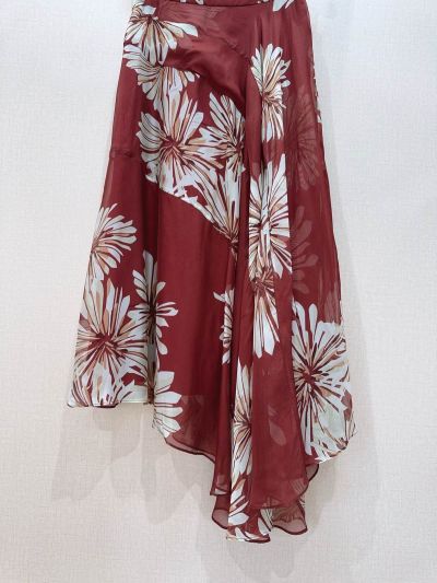 Brunello Cucinelli Silk Maxi Skirt in Red and White